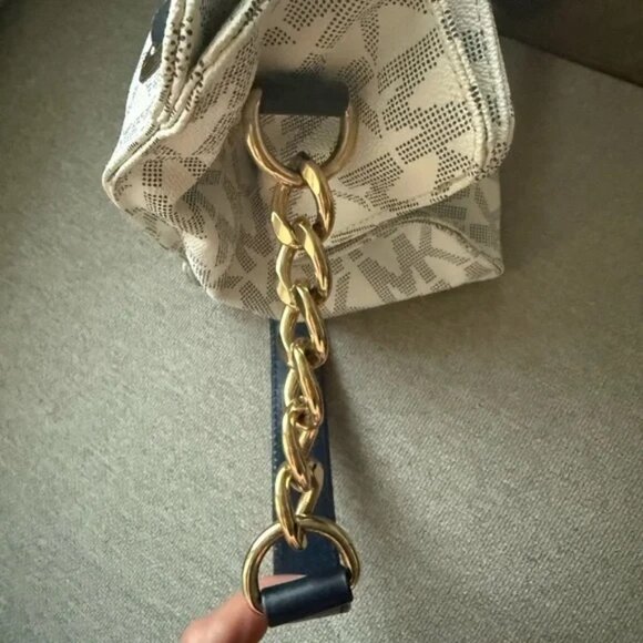 Michael Kors MK Monogram Satchel with Chain Strap Detail - Picture 10 of 12